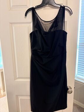 Vera Wang Black Midi Dress with Sheer Mesh Yoke